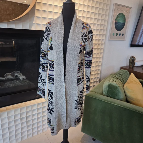 Northern Angel Boho Southwestern Aztec Cardigan Duster Sweater, Size Medium - Picture 3 of 10